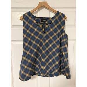 Rachel Comey Blue Yellow Plaid Sleeveless V-Neck Flannel Swing Top Size 6